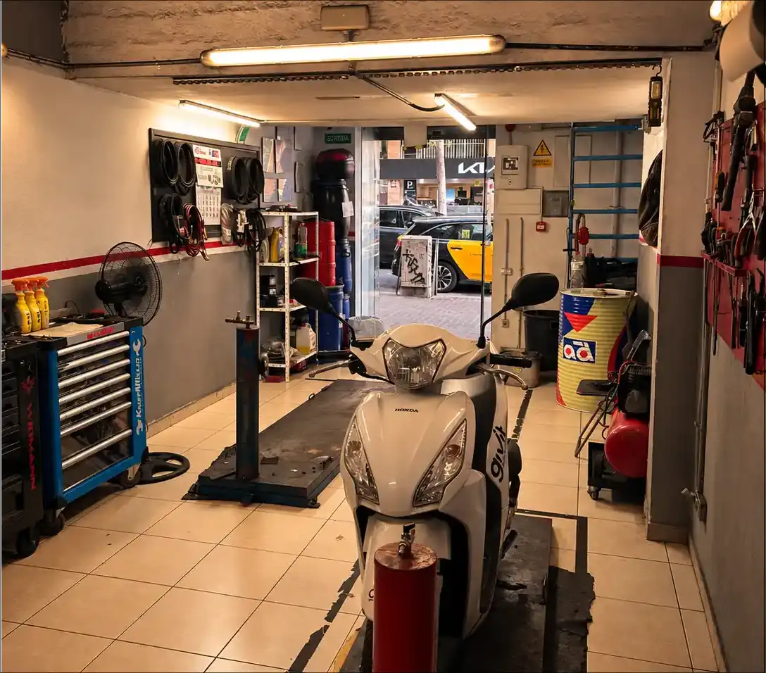 Motorcycle on a workshop lift